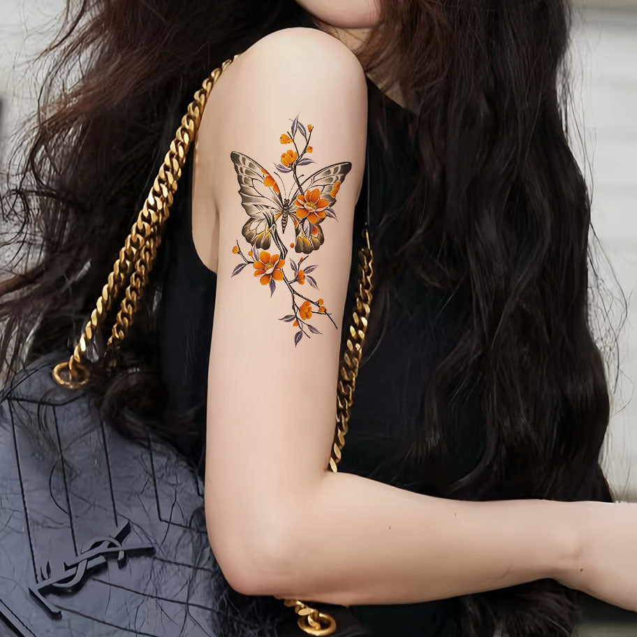 Wholesale Colorful Butterfly Flower Tattoo Stickers for Women Waterproof and Long-Lasting Artificial Classy Sexy Scar-Covering Flower Arm Wrist Clavicle Stickers